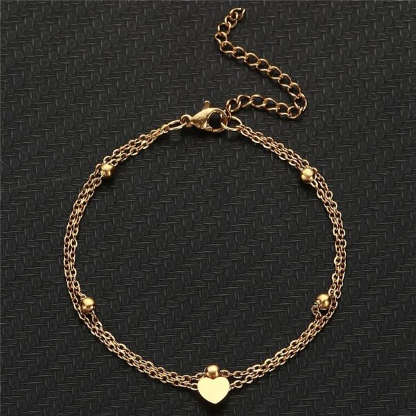 Layered chain with heart and beads anklet